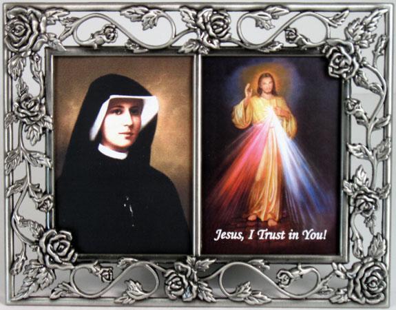 The Divine Mercy with St Faustina Pewter Frame #23DPF-BF2