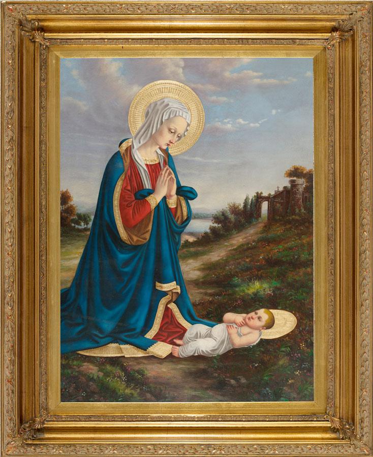 Madonna Adoring Child Oil Canvas Painting #2636-MC(b)